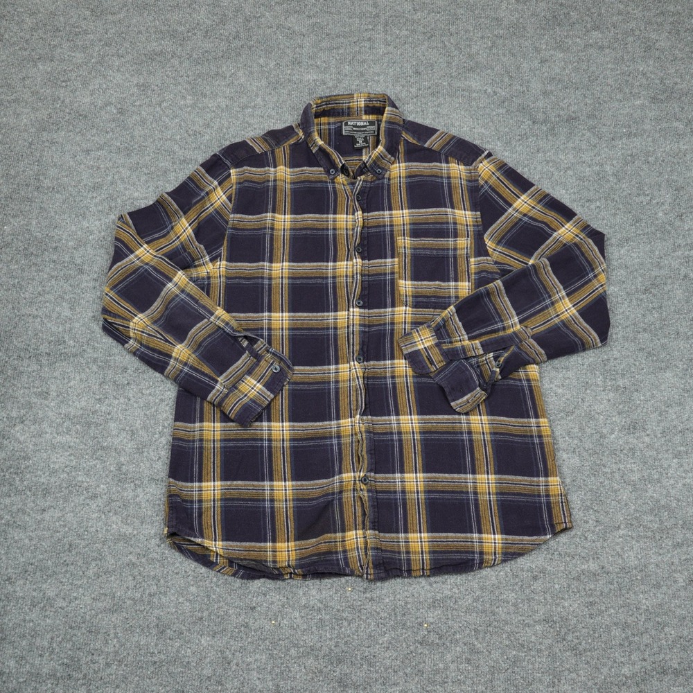 National Outfitters Shirt Mens Medium Blue Yellow Plaid Flannel Long Sleeve